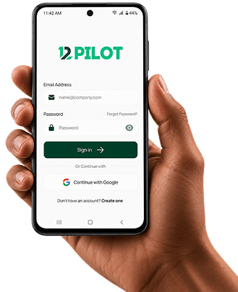 12Pilot Android sign-in screen in a hand