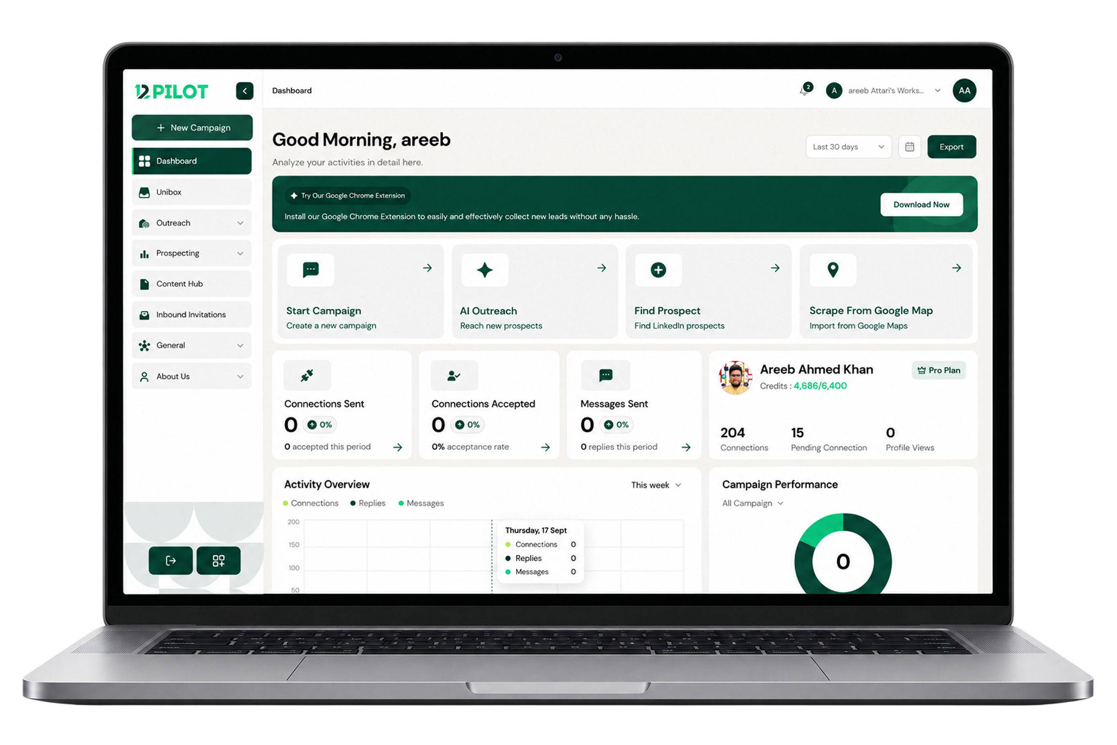 12Pilot dashboard home where seat limits are managed